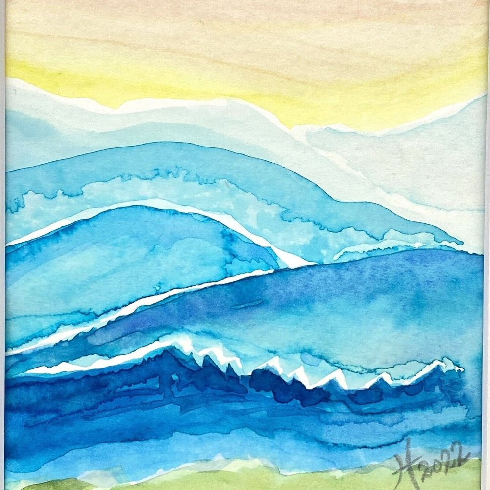 Serene View - Original Wall Art Watercolor Painting Matted Frame Ready 8”x10”